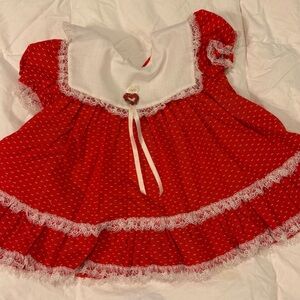 Red Heart Vintage Baby Dress with White Lace Trim